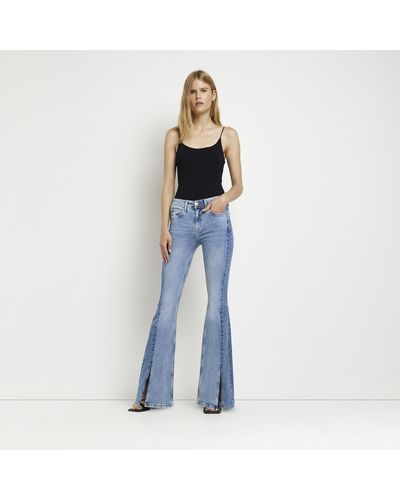 River Island Denim Split Hem Flare Jeans - Blue