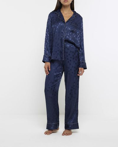 River Island Navy Jacquard Star Pyjama Trousers - Blue