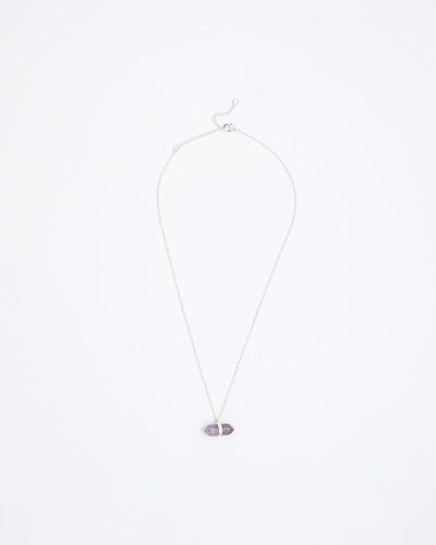 River Island Silver Amethyst Stone Necklace - White