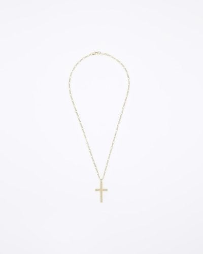 River Island Gold Plated Cross Necklace - White