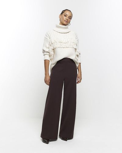 River Island Brown Stitched Wide Leg Pants - White