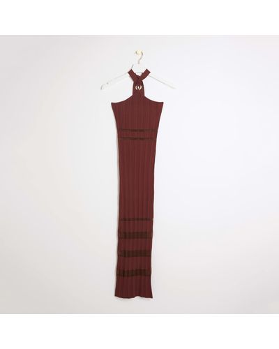 River Island Knitted Knot Front Bodycon Midi Dress - Purple