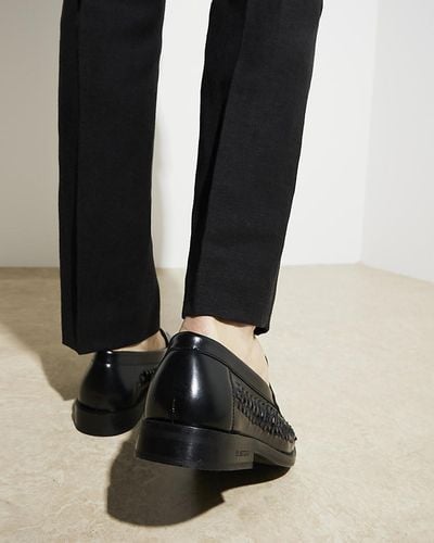 River Island Black Leather Woven Trim Loafers