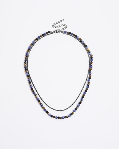 River Island Blue Beaded Multirow Necklace - Metallic