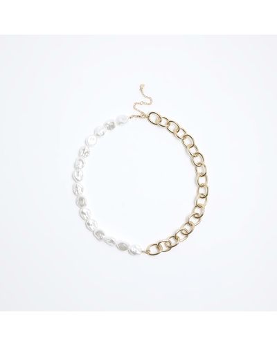 River Island Pearl Chain Necklace - Metallic