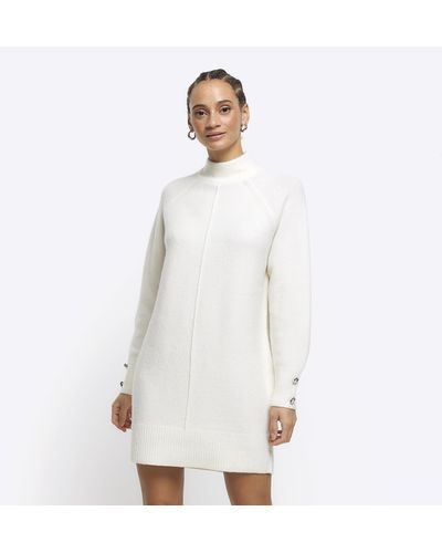 River Island Cream Knitted Cozy Sweater Mini Dress - White