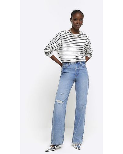 River Island Blue High Waisted Relaxed Straight Leg Jeans