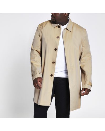 River Island Big And Tall Stone Water Resistant Mac - Natural