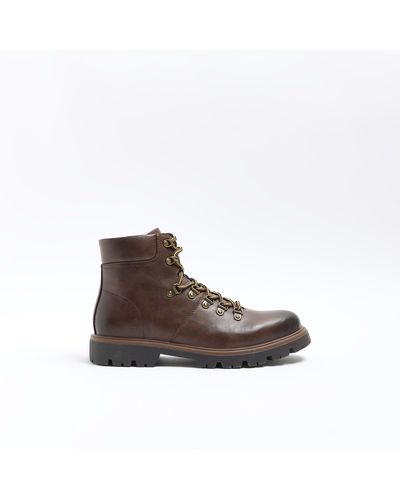 River Island Brown Polished Hiker Boots