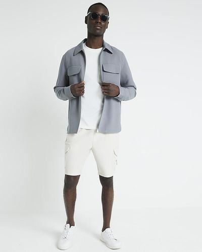 River Island Ecru Slim Fit Cargo Shorts - White