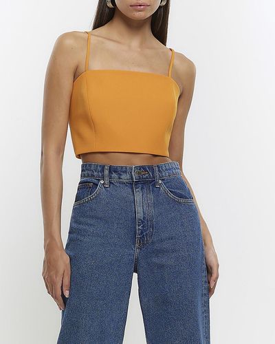 River Island Orange Square Neck Crop Top - Blue