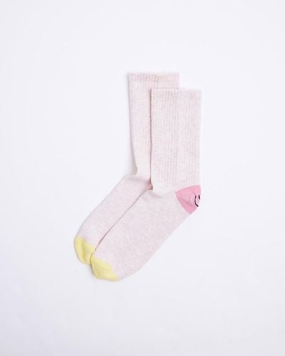 River Island Pink Graphic Print Smiley Socks