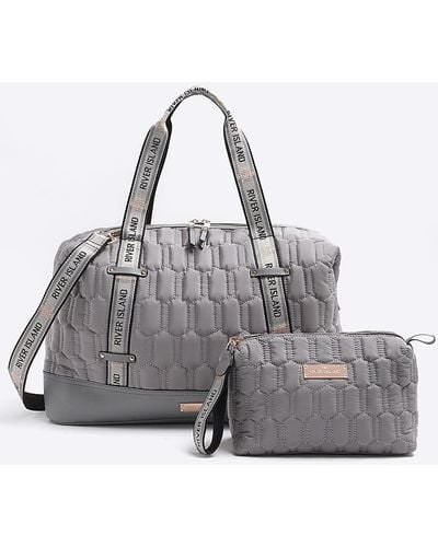 River Island Quilted Travel And Makeup Bag Bundle - Gray