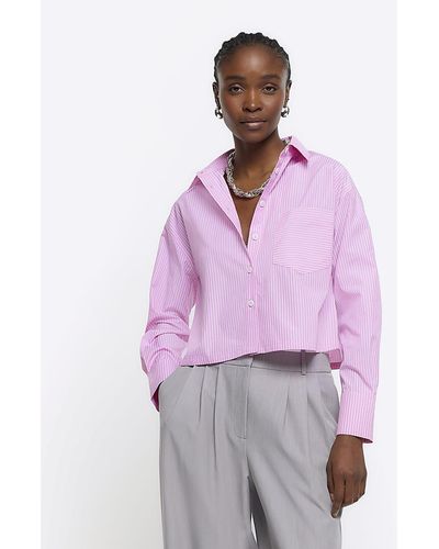 River Island Pink Stripe Long Sleeve Crop Shirt - Purple