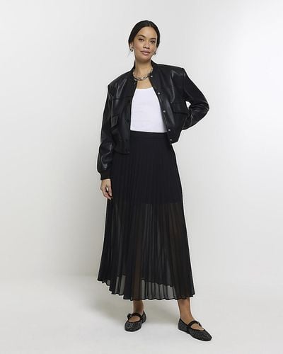 River Island Black Pleated Sheer Midi Skirt