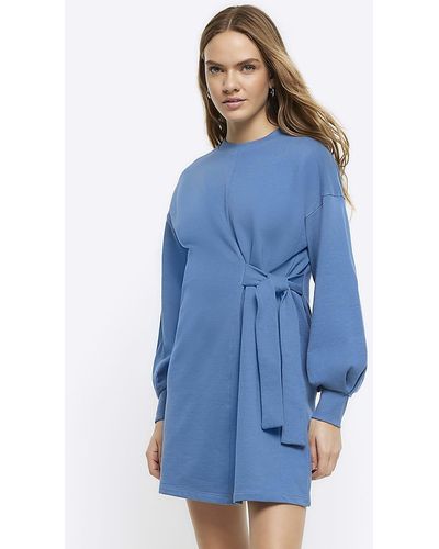 River Island Blue Tie Side Sweatshirt Mini Dress