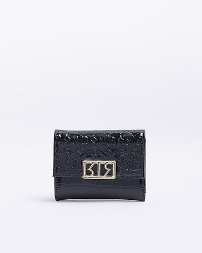 River Island embossed monogram mini zip wallet in black