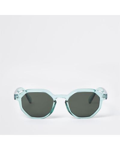 River Island Hexagon Retro Sunglasses - Green