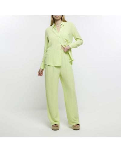 River Island Lime Wide Leg Pants With Linen - Green