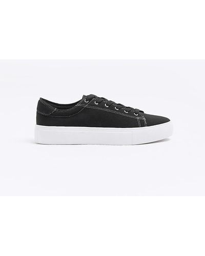 River Island Black Lace Up Canvas Sneakers - White