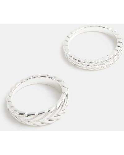 River Island Plated Multipack Of 2 Textured Rings - White