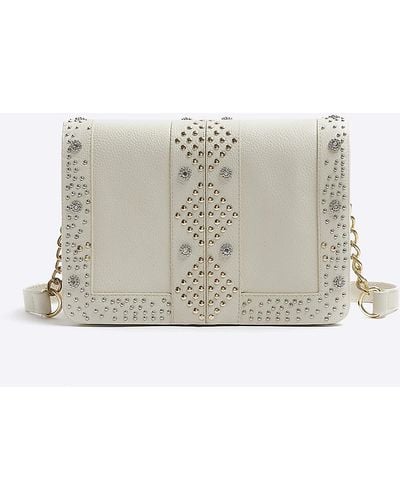 River Island Cream Leather Studded Cross Body Bag - Natural