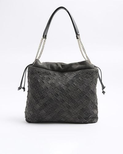 River Island Grey Suede Weave Slouch Tote Bag - Black