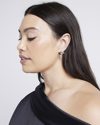 River Island Diamante Bow Stud Earrings - Black