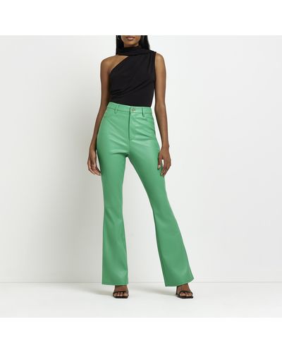 River Island Green Faux Leather Bum Sculpt Flared Pants