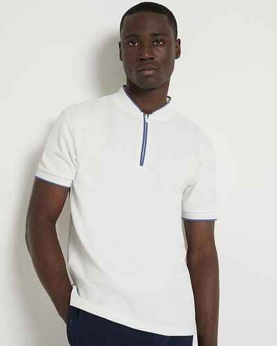 River Island Taped Short Sleeve Polo - White