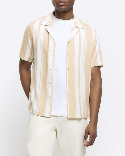 River Island Pink Regular Fit Stripe Revere Shirt - White