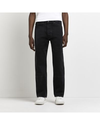 River Island Black Panelled baggy Fit Jeans
