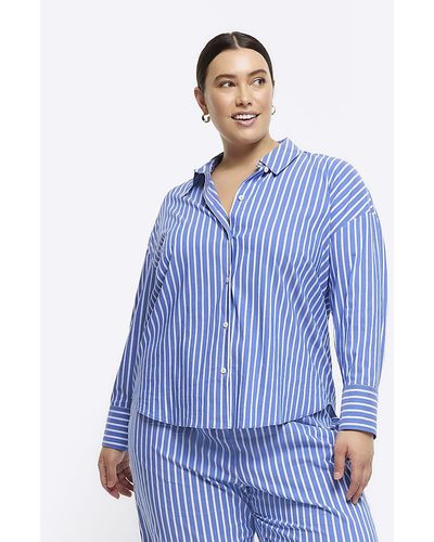 River Island Stripe Long Sleeve Shirt - Blue