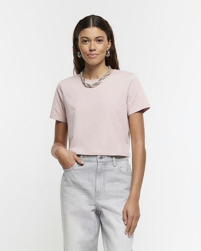 River Island Pink Cropped T-shirt - White