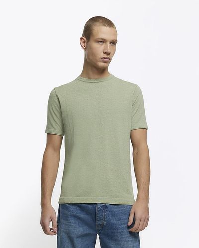 River Island Green Slim Fit Textured Knit T-shirt