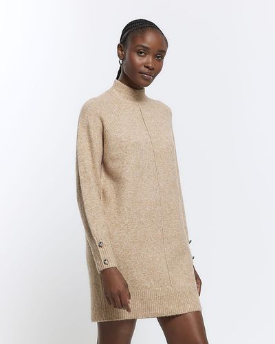 River Island Brown Knitted Cosy Jumper Mini Dress - Natural
