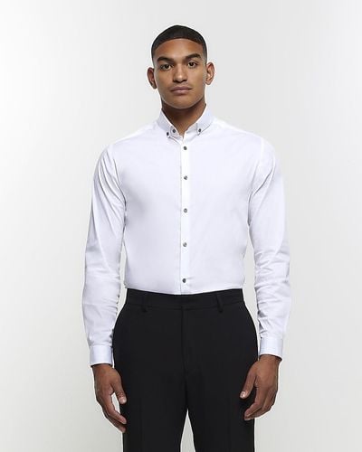River Island White Muscle Fit Long Sleeve Shirt