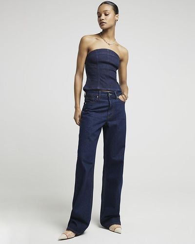 River Island Blue High Waisted Relaxed Straight Leg Jeans