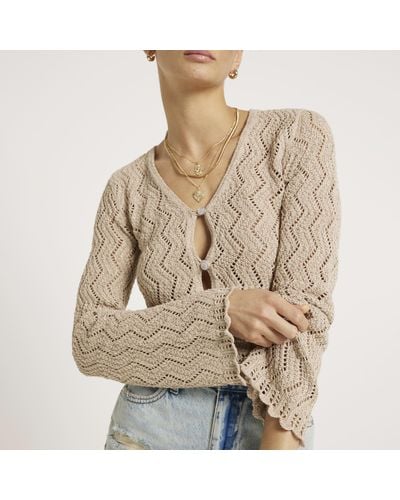 River Island Gold Crochet Button Up Cardigan - Natural
