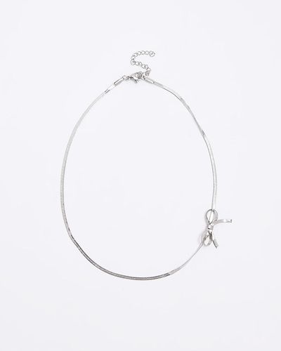 River Island Silver Sleek Bow Necklace - White