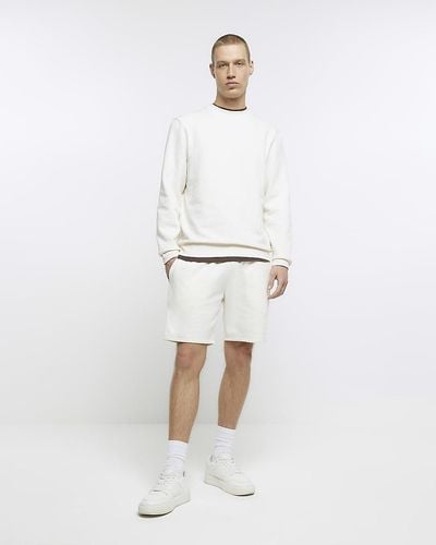 River Island Ecru Slim Fit Casual Shorts - White