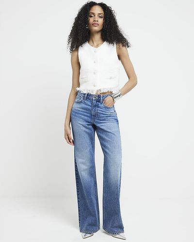 River Island High Waisted Relaxed Straight Jeans - Blue