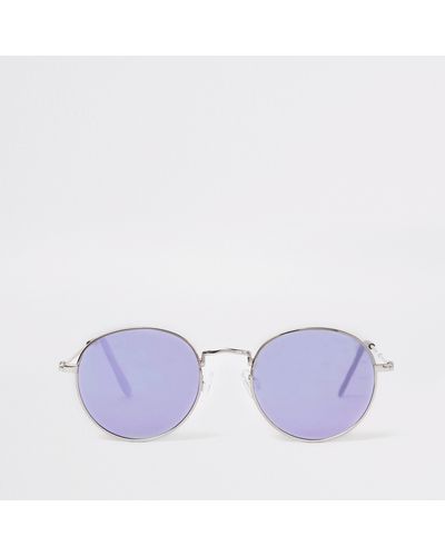 River Island Silver Round Mirror Lens Sunglasses - Purple