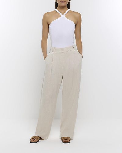 River Island Wide Leg Trousers With Linen - White