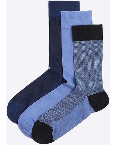 River Island 3pk Geometric Bamboo Ankle Socks - Blue