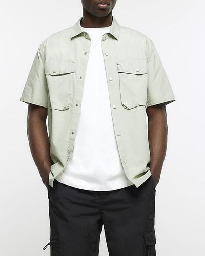 River Island Green Regular Fit Short Sleeve Utility Shirt - White
