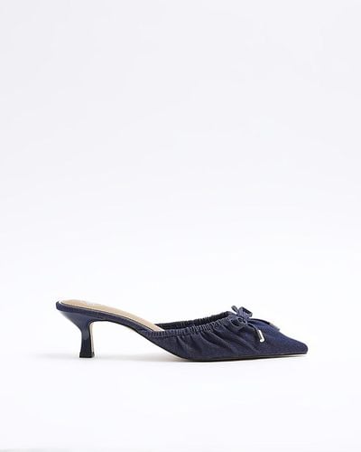 River Island Denim Ruched Kitten Heel Court Shoes - Blue
