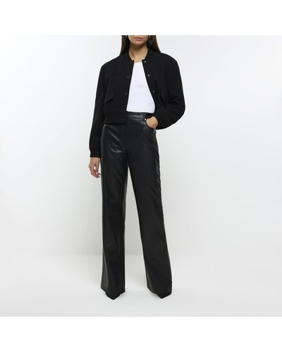 River Island Faux Leather Relaxed Straight Trousers - Black