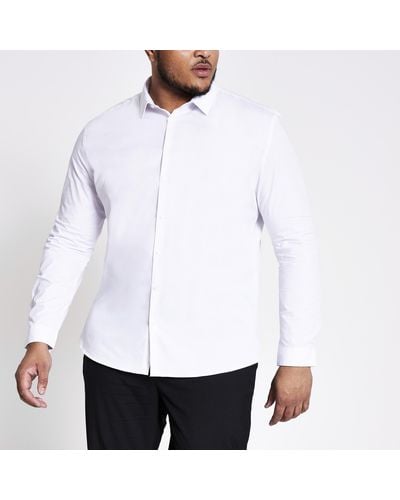 River Island Big And Tall Slim Fit Long Sleeve Shirt - White