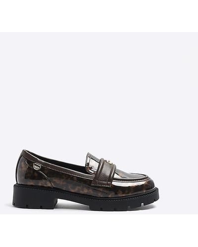 River Island Brown Tortoise Shell Chunky Loafers - White